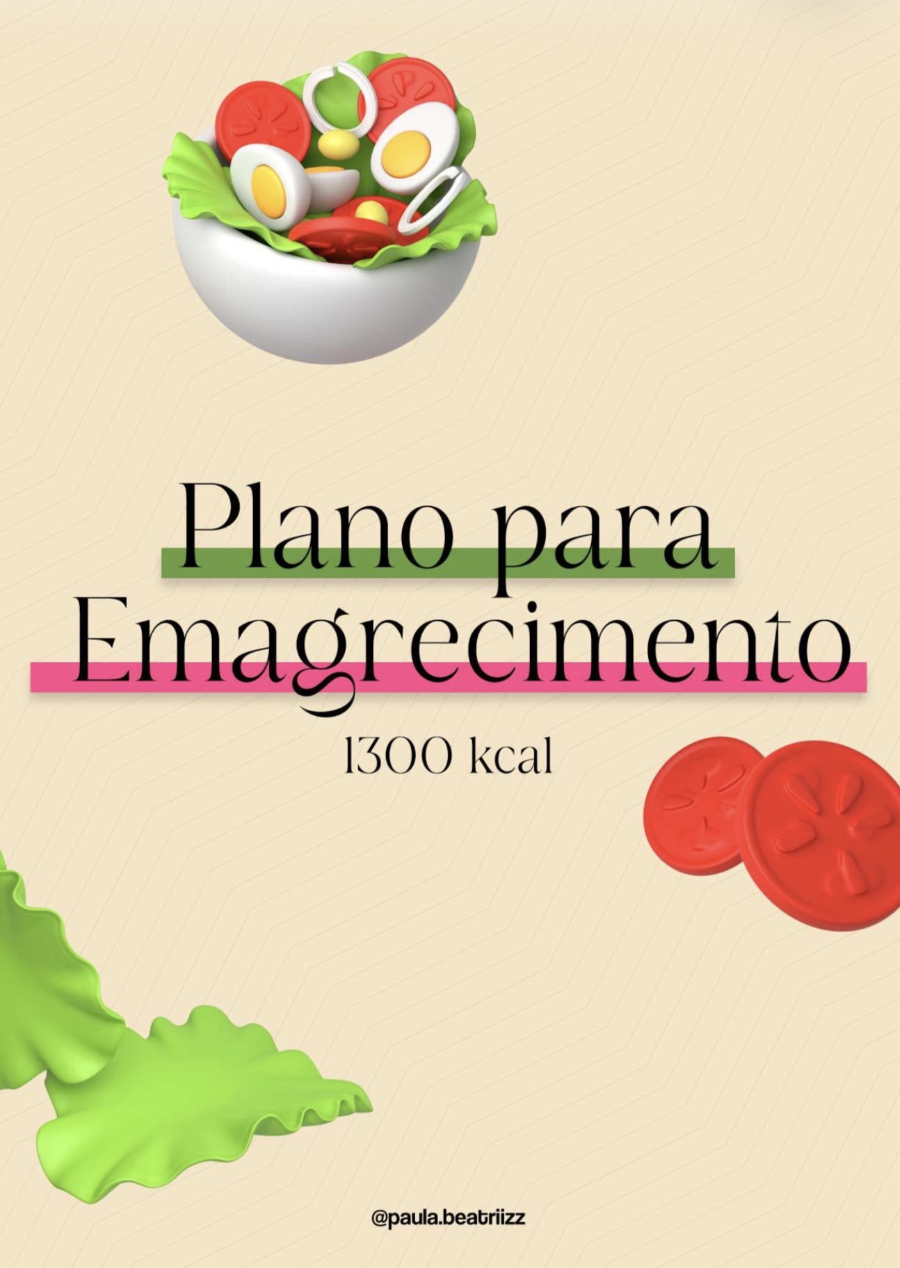 Print real do plano alimentar da Paula Beatriz, com a identidade visual creme, rosa e verde do Instagram dela