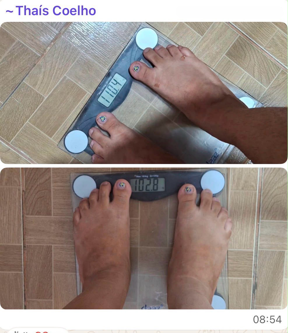 Thaís Coelho: de 110,4kg para 102,8kg